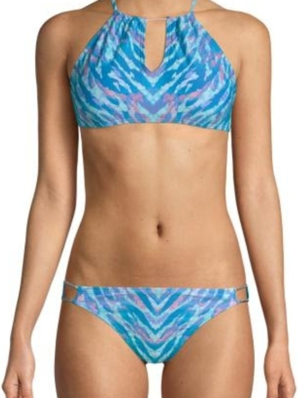 Carmen Marc Valvo Turquoise & Aqua High-Neck Bikini Set